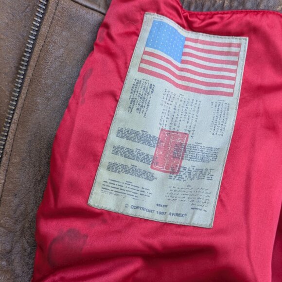 Vintage 1987 Avirex Flying Tiger Brown Leather Bomber Jacket Mens L - Picture 12 of 14